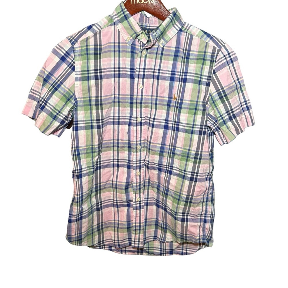Polo Ralph Lauren Boys Short Sleeve Button Up Plaid Shirt Large 14-16